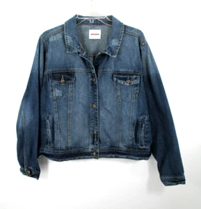 BONGO PLUS Crop Jean Jacket Women 3X Blue Denim Distressed Pockets Vintage Y2K - Picture 1 of 16