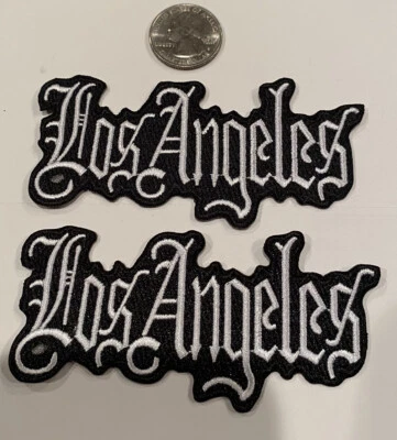 2- PARCHE VINTAGE DE HIERRO BORDADO DE LOS ANGELES.  (Blanco) 4"x 2"" ¡Hermoso! Foto 1 de 3