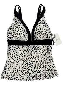 DKNY Women’a Tankini Bikini Top Women’s Size Small UV Protection White Black Dot - Picture 1 of 3
