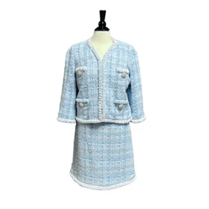 Edward Achour Paris Women’s Blue Tweed Jacket & Skirt Size 42 - Picture 1 of 14