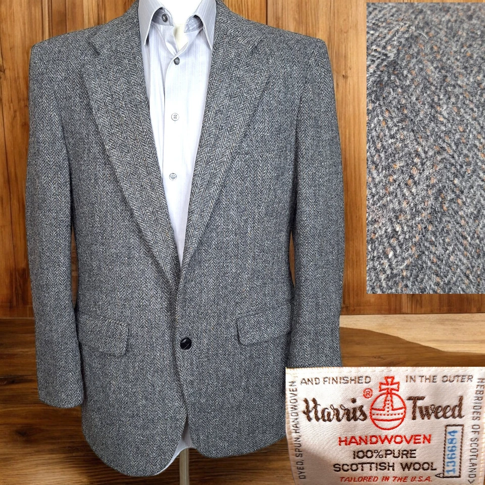 Chaqueta deportiva Stanley Blacker para hombre 40R gris espiga Harris Tweed Foto 1 de 4