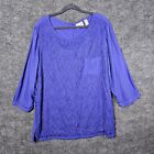 Chicos 3 Top Lace Front Top Womens XL Purple Long Sleeve Back Button Up Lined