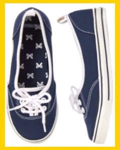 NWT Girls 12 Gymboree “UNIFORM SHOP” CANVAS Navy Blue Slip-on SHOES faux Laced - Picture 1 of 2