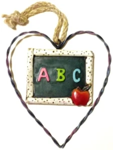 Teacher Heart ABC Apple Chalkboard 7x6 1/2in Polyresin & Wire Wall Hanging New  - Picture 1 of 4