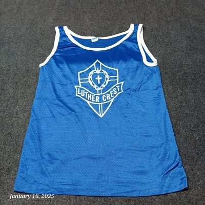 Camiseta sin mangas Champion vintage juvenil XL azul malla Luther Crest Foto 1 de 4