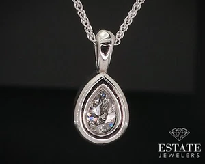 14k White Gold Pear Bezel Natural .22ct Diamond Solitaire Necklace 2.5g i17671 - Picture 1 of 4