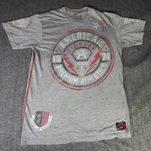 American Fighter Premium Athletics Grey Red Logo T-Shirt MMA UFC Mens Medium - Picture 1 of 8
