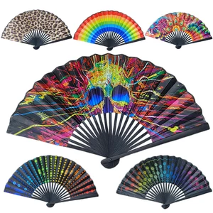 Elegant Leopard Print Folding Fan With Black Frame Portable Fan - Picture 1 of 16