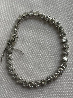 Park Lane Vintage CZ Heart Tennis Bracelet Silver Tone Signed Rare HTF Charming! - Image 1 of 4