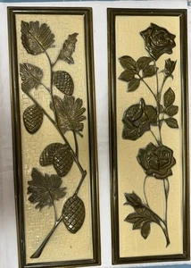 2 Embossed Metal Wall Hanging Art Gold Color Frame Made In England - Picture 1 of 9
