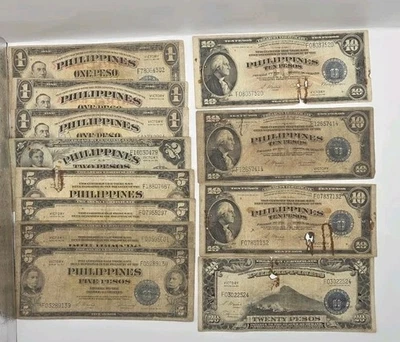 Billetes Filipinas Victoria Territorial de Estados Unidos Años 40 y Sobreimpresión CBP.Lote de 12. Circ Foto 1 de 4
