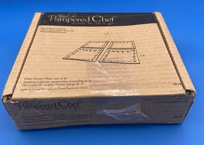 NEW - Pampered Chef Daisy Dessert Plates Set of 4 Glass 2818 Pink White Retired - Image 1 of 4