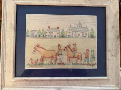 Dibujo Vintage Enmarcado Original Jack Savitsky Coloreado “el Establo Mula” 1986 Foto 1 de 4