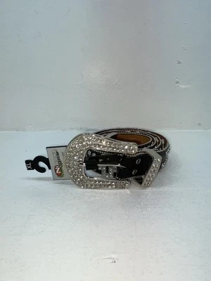 Nuevo Cinturón Negro Cuero Genuino Nocona Plata Bling Cross XL #N1330999 Z-79 Foto 1 de 4