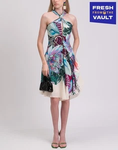 RRP €1790 ROBERTO CAVALLI Silk Crepe Dress IT38 US2 UK6 XS Keyhole Halter Neck - Imagen 1 de 10