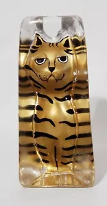 5 3/4" Kriff Design Cat Gold and Black Stripes Glass Paperweight Figurine - Picture 1 of 12