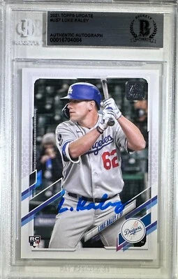 Luke Raley auto rookie card 2021 Topps #US7 Los Angeles Dodgers BAS Encapsulated - Image 1 of 3