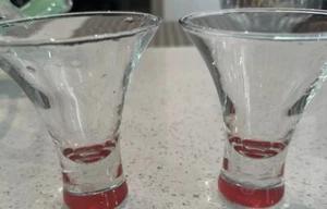 2 Bacardi Razz Glasse Flared Fluted Etch Logo Rum Cocktail Red Color Bottom 4oz - Picture 1 of 7