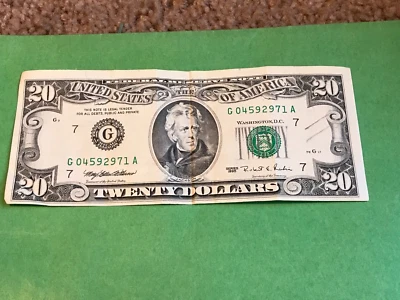 Vintage 1995 United States $20 Twenty Dollar Bill G04592971A corner 7's - Image 1 of 4