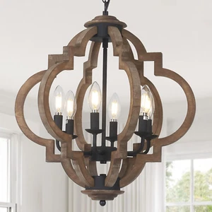 Farmhouse Chandeliers for Dining Room, 6-Light Rustic Dining Room Light Fixture - Picture 1 of 8