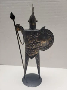 Metal Knight Medieval Armor Statue 11” Tall Spear and Shield - Picture 1 of 14