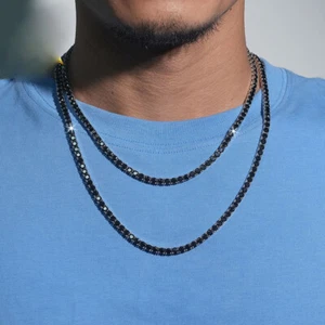 4mm Black Moissanite Tennis Chain Necklace for Men 925 Sterling Silver Pass Test - Picture 1 of 9