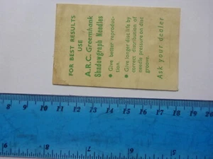 OLD SMALL MUSIC LABEL- GREENSHANK SHADOWGRAPH NEEDLES - Picture 1 of 1