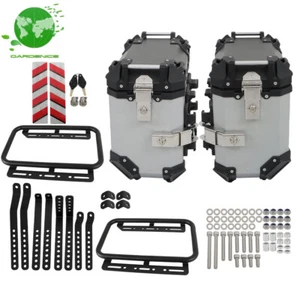Motorcycle Silver Side Case Hard Saddlebag Box Trunk Tour with Support Racks 36L - Bild 1 von 12