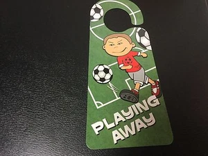 Children's Door Hanger Sign Football “Playing Away”/ At Home Green Board Game Co - Picture 1 of 2