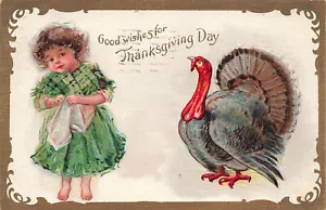 POSTAL DE ACCIÓN DE GRACIAS DE COLECCIÓN PAVO Y NIÑA TÍMIDA 1909 092523 S - Imagen 1 de 2