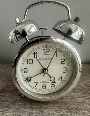 VTG 90's Sterling & Noble Retro Chrome Analog Double Bell Quartz Alarm Clock - Image 1 of 3