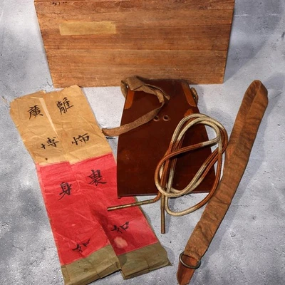 Japanese Antique Ebira Quiver Board with Buddhist Prayer Banners Set Edo Meiji - Image 1 of 4