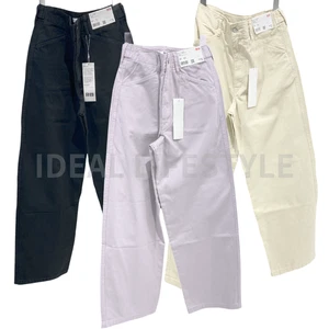 UNIQLO U Baumwolle weite Hose schwarz/beige/helllila Tapered Damen 476944 Neu mit Etikett - Bild 1 von 13