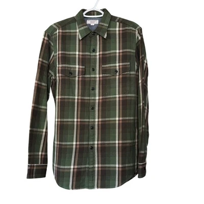 Wallace & Barnes 100% Cotton Plaid Button Down Flannel Shirt Mens S Preppy Green - Image 1 of 4