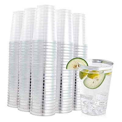  200 Pack 12 oz Silver Rimmed Plastic Cups, Clear Plastic Silver Rimmed Cups - Image 1 of 4