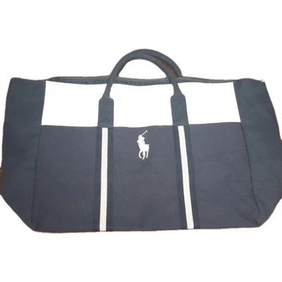 Bolso de fin de semana Ralph Lauren POLO Lg de lona azul marino/blanco con parte inferior de cuero Foto 1 de 4