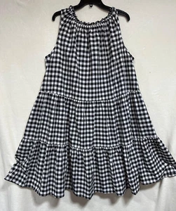 Vestido de guinga Lane Bryant para mujer 22/24 negro/blanco - cuello con volantes en capas nuevo con etiquetas - Imagen 1 de 12