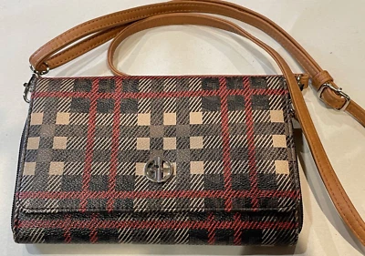 Cartera Bandolera Giani Bernini L83707 Mujer Bloque a Cuadros Firma Negra Tostada Roja Foto 1 de 4