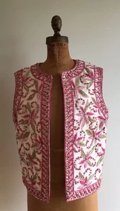 Vintage 60s Malcolm Starr silk vest with pink and green embroidery - Picture 1 of 6