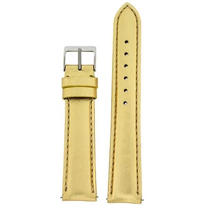 Watch Band Ladies Gold Metallic Leather Padded Built-In Spring Bars  - Picture 1 of 9