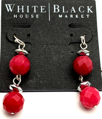 NUEVO CON ETIQUETAS WHBM Casa Blanca Mercado Negro Fucsia Rosa Tono Plata Pendientes Colgantes/Colgantes Foto 1 de 4
