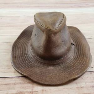 Disney Hat Cap Mens Small Brown Leather Indiana Jones Fedora Movie Adventure - Picture 1 of 10