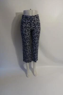 NWT Womens Drew Navy Blue White Floral Cropped Angelica Indigo Pants 8 * - Image 1 of 4