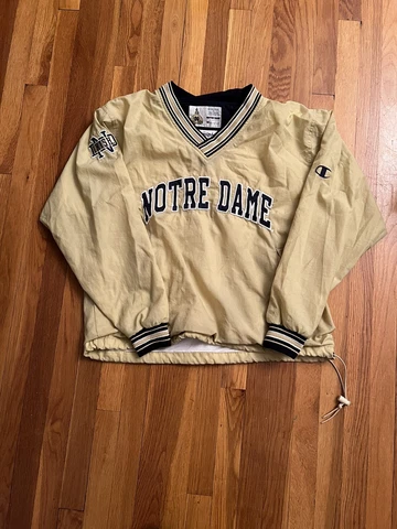 Notre Dame Fighting Irish Champion Spell Out Lined Pullover Jacket VTG Medium Cover