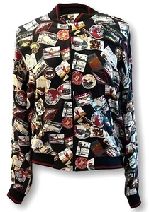 Ali Miles Womens Bomber Jacket, Size 10, World Travel Stamps, Full Zip, Pockets - Picture 1 of 9