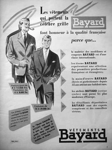 PUBLICITÉ DE PRESSE 1955 VÊTEMENTS AVEC LA CÉLÉBRE GRIFFE BAYARD - Picture 1 of 1