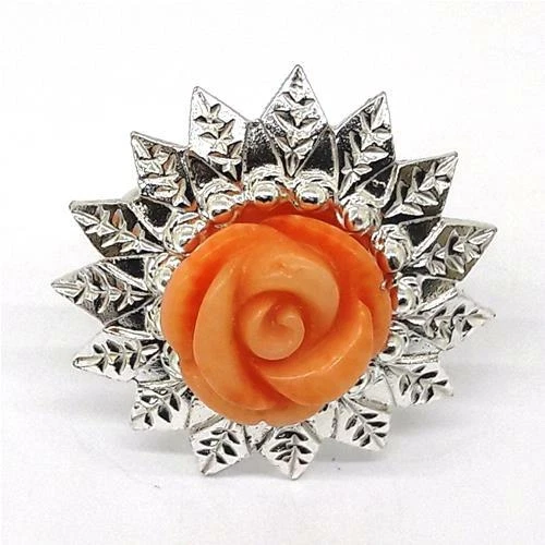 Coralli di Sardegna Anello filigrana foglie  pallini  Argento Rosa di Corallo - Immagine 1 di 1