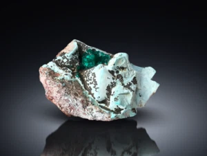 RARE! DIOPTASE ON CHRYSOCOLLA PSM AFTER CUPRITE FROM MINDOULI, REPUBLIC OF CONGO - Picture 1 of 11