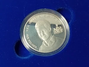 2005 ALDERNEY- Prince Henry of Wales 21st Birthday - Silver 5 Pounds Proof#1090 - Picture 1 of 7