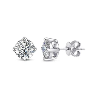 Real D Color Round Moissanite Stud Earrings 925 Sterling Silver Plated 18k Gold - Picture 1 of 17